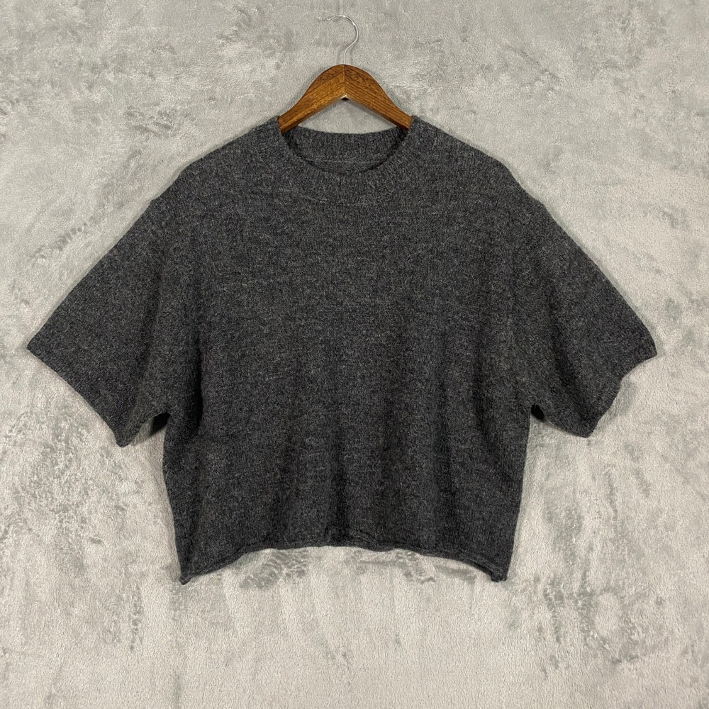 Dazy-Less‎ Sweater Sz XL Charcoal Grey Short Sleeve Boxy Knit Textured Relaxed
